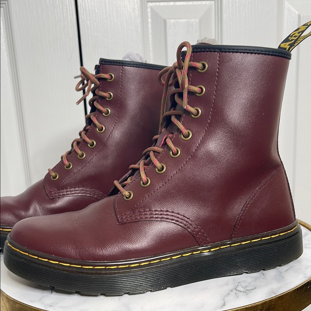 Dr. Martens Zavala T Lamper Combat Boots in Cherry Red, Mens 9/ Womens 10
